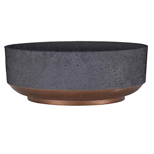The HC Companies 8 Inch Round Plastic Succulent Capri Bowl 8"x8"x3" in Faux Concrete Color with Copper Band - color: Faux Concrete W/Copper, size: 8"