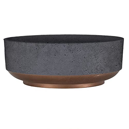 The HC Companies 8 Inch Round Plastic Succulent Capri Bowl 8"x8"x3" in Faux Concrete Color with Copper Band - color: Faux Concrete W/Copper, size: 8"