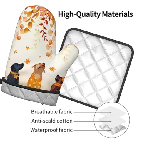 Giwawa Fall Dogs Oven Mitt Potholders Sets Autumn Leaves Heat Resistant Oven Glove Set of 2 Holiday Kitchen Hot Pads for Cooking Baking Grilling - color: Fall Dogs