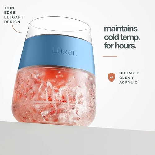 luxail Wine Glasses, Plastic Wine Glasses Set of 2, Wine Gifts, Double Wall Insulated Freezer Tumbler, Stemless Freezer cups for Red and white Wine, 8.5 Oz, Misty Blue - color: Misty Blue