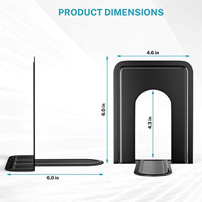 MaxGear Matte Painted Book Ends, Heavy Duty and Sturdy Bookends for Shelves | Office Non-Skid Metal Book End Stopper for Books/CDs/DVDs, 6 x 4.6 x 6 in, Black, 2 Pairs/4 Pieces, Large - size: Large - 2 Pairs