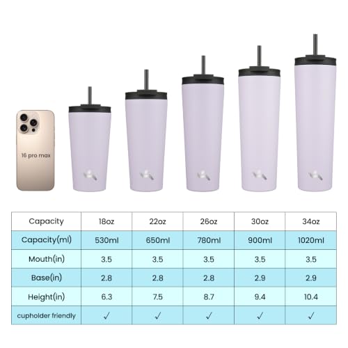 Konokyo 18 oz Insulated Tumbler Water Bottle with Straw Lid, Taro | Stainless steel insulated tumbler for coffee, water and iced drinks; spill-proof lid, 2 straws, cup-holder friendly - color: Taro, size: 18 Ounces