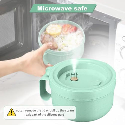 Rarapop 2 Pack Microwave Soup Bowl Containers with Lids, 28.7oz Wheat Straw Ramen Noodles Cup Mug for Instant Noodles,Oatmeal, Gumbo, Salad,Crunch,Cereal & More, Easy-Grip Design(Beige,Green) - color: Green/Beige