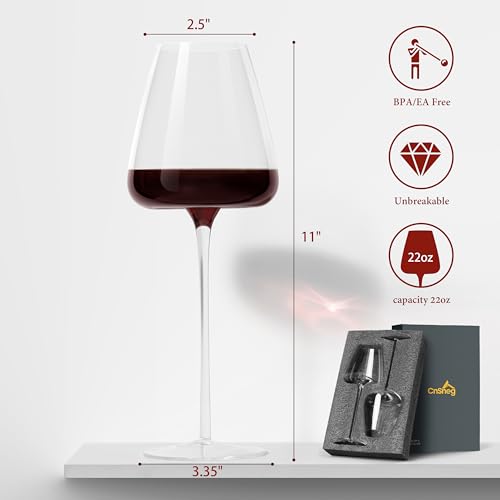 Crystal Red Wine Glasses Set of 4, Hand Blown Wine Glass 22OZ | Thin Rim, Long Stem, Premium Gift for Red Wine, Pinot Noir, Wedding, Christmas, Anniversary - color: 22oz(4-pack)