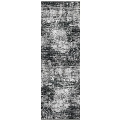 KILOCOCO Abstract Runner Rug 2x6 ft Washable Hallway Runner, Black/Grey | Machine Washable Kitchen Runner, Non Slip Entryway Runner, Printed Carpet Runners, Abstract Floor Runners, Soft Bedside Rug - color: Black/Grey, size: 2' x 6' (Runner)