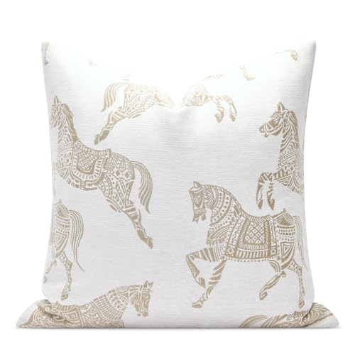 Throw Pillow Cover 20x20 inches, Double Sided Beige Horse Pattern Chenille Jacquard Pillow Covers, Modern Style Horse Pillows Decorative Throw Pillows Cushion Cover for Bed Couch - color: Horse, size: 20" x 20" (Pack of 1)