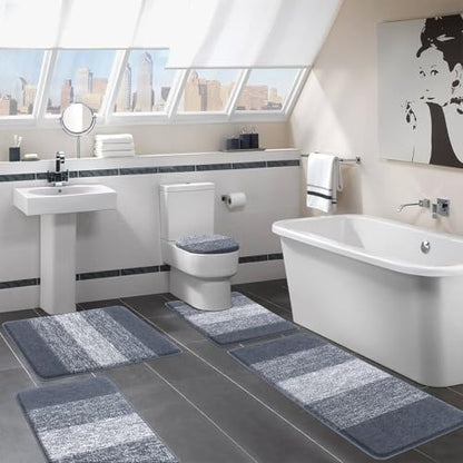 Bsmathom Bathroom Rug Set 5 Piece, Plush Microfiber Bath Mat, Dark Grey | Extra Water Absorbent, Non Slip Washable Runner Bath Rugs with Toilet Lid Cover and U-shaped Contour Toilet Mat - color: Dark Grey, size: 18"x26"+20"x31"+20"x48"+U20"x24"+Cover19"x2
