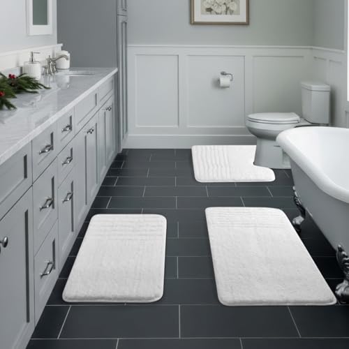 Bath Rugs Bathroom Mat Soft Absorbent Plush Shaggy Soft Floor Non Slip Shower Bath Tub Machine Washable - color: White-strip, size: 20"x32"/20"x20"/17"x24"