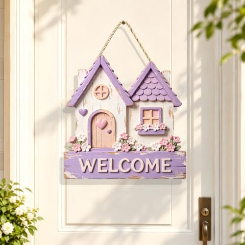 Wooden Welcome Sign for Outdoor, 7.08in Farmhouse Hanging Decor/MP-79 | House Design Plaque，Rope Hanging，Garden Ornament，Entryway Wall Decoration - color: MP-79