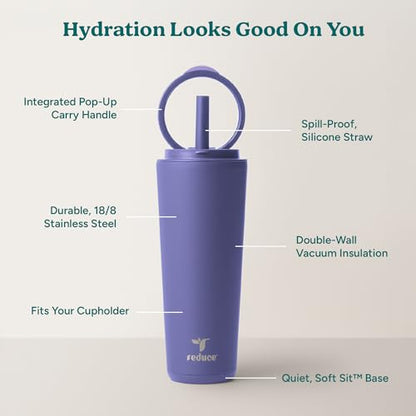 REDUCE Halo 24 oz Stainless Steel Vacuum Insulated Tumbler - Spill Proof Travel Mug with Flip Handle Lid - Keeps Drinks Cold for 32 Hrs - Dishwasher Safe - Cupholder Friendly - Future Dusk - color: Future Dusk, size: 24 Ounces