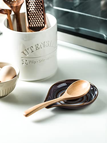Spoon Rest, Ceramic Spoon Holder with Deep Drip Tray for Stove Top | Cooking Utensil Holder for Counter, with Handle for Easy Hold | Coffee Spoon Rest, Heat-Resistant Dishwasher Safe, Purple - color: Purple