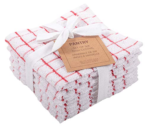 KAF Home Pantry 100% Cotton Checkered Grid Dish Cloths | Set of 6, 12 x 12 Inches | Absorbent and Machine Washable | Perfect for Cleaning Counters, and Any Household Spills - Red - color: Red