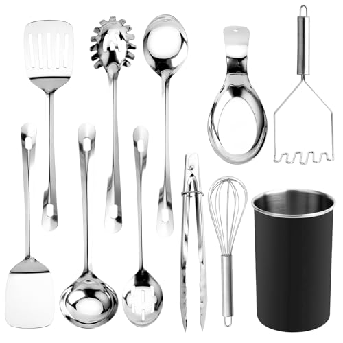 COOK WITH COLOR Kitchen Utensil Set - premium Nonstick & Heat Resistant Kitchen Gadgets, Turner, Spaghetti Server, Serving Spoons, Whisk, Tongs, Masher & Utensil Holder, 10-piece Black - color: Black