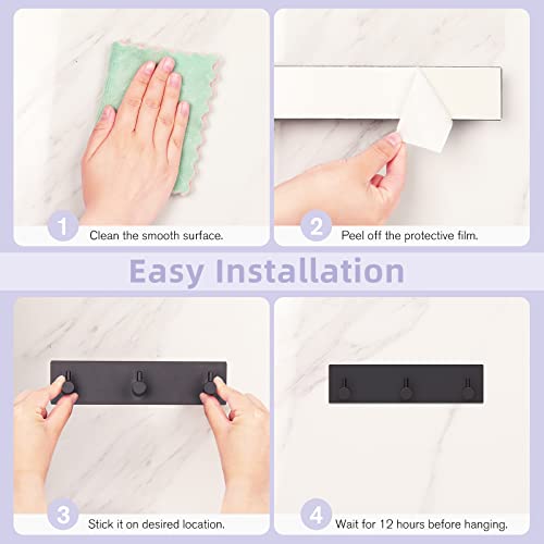 VIS'V Key Holder Wall Mount, Small Adhesive Key Hanger with 3 Hooks, Black | Metal Material, No Drilling, Extra Adhesive Strip, Suitable for Entryway, Hallway, Doorway, Kitchen, Garage, Camper - color: Black