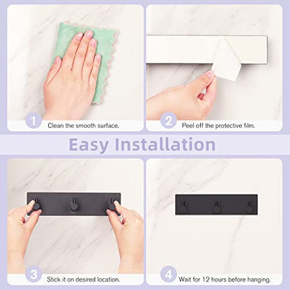 VIS'V Key Holder Wall Mount, Small Adhesive Key Hanger with 3 Hooks, Black | Metal Material, No Drilling, Extra Adhesive Strip, Suitable for Entryway, Hallway, Doorway, Kitchen, Garage, Camper - color: Black