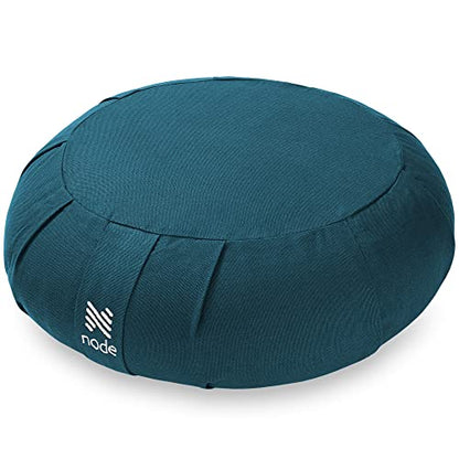 Zafu Meditation Cushion, 15" Round Buckwheat Yoga Pillow with Organic Cotton Cover - color: Teal