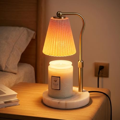 LALISU Candle Warmer Lamp with Timer Dimmable, Marble Candle Lamp Birthday Gifts for Women Mom, House Warming Gifts New Home Decor, Wax Melt Warmer for Jar Candles with 2 Bulbs (Marble Colorful) - color: Marble Colorful