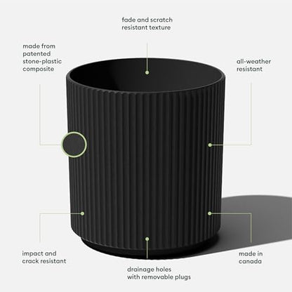 Veradek Round Demi Planter Pots for Indoor/Outdoor Garden Use, Made from Plastic-Concrete Mix with Drainage Holes, Perfect for Small to Large Succulent Plants, Flowers, Modern Interior Plants | Made From a Durable Plastic-Stone Composite With Pre-Drilled