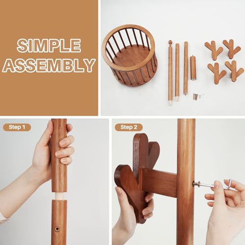 Uniclinens Solid Wood Coat Rack Freestanding with Umbrella Holder, Tree Coat Rack Stand with Lockable Universal Casters & 12 Hooks for Entryway Bedroom, Walnut - color: Walnut, size: Coat Tree