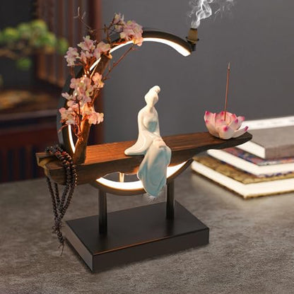 Backflow Incense Holder with LED Light, Countertop Incense Burner Holder Chinese Retro Ceramic Backflow Incense Burner for Relaxing or Home Decor (Style 6) - size: Style 6