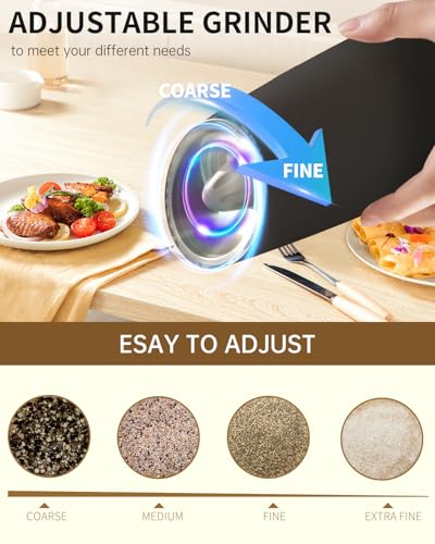 CIRCLE JOY Rechargeable Salt and Pepper Grinder Set Gravity Electric Salt and Pepper Grinder Set, LED Light, Adjustable Coarseness, for Home Kitchen BBQ, Black & White - color: Black&White, size: KYMQ + Rechargeable