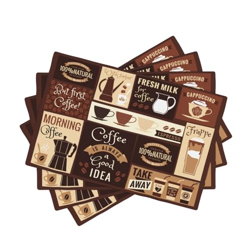 Coffee Table Placemats Set, Hot Mocha Latte Milk Typography on Scribble Backdrop, Set for Dining Table Decor 4 PCS, Cafe-2 - color: Cafe-2, size: 12"X18"|4 PCS