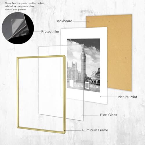 GOmaize Front Loading Aluminum alloy Gold Picture Frame A4 Set of 3 Wall and Table Mounting - color: Gold, size: A4