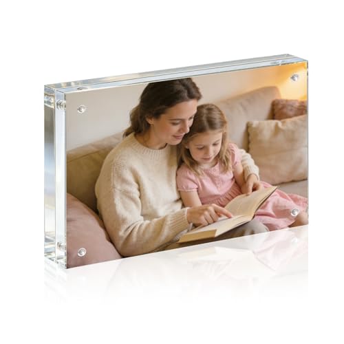 Acrylic Frame, 3.5x5 Picture Frame 1 Pack, 20MM Thicker Block, Double Sided Magnetic Clear Freestanding Photo Frame for Desk or Tabletop Display - size: 3.5x5" 1pack