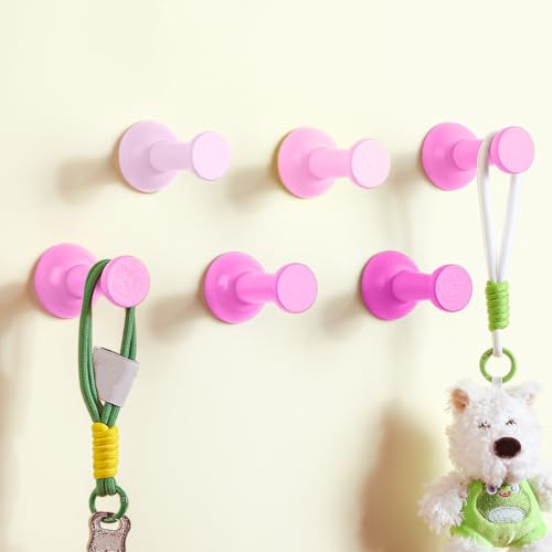 6 Pack Cute Wall Coat Hooks Gradient Pink Wooden Adhesive Coat Hanger Pushpin Shape Nordic Decorative Hooks for Classroom Bedroom Nursery Keys Hats Hanging Rack - color: Pink, style: Pushpin