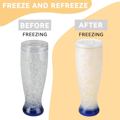 Lily's Home Freezer Beer Mugs, Set of 4-16 oz Double Wall Insulated with Liquid Gel, Frosty Chiller Cups, Break-Resistant Acrylic Freezable Glasses for Home Bar, Pool Parties, BBQ & Outdoor Gifts - style: Waisted design(16oz)