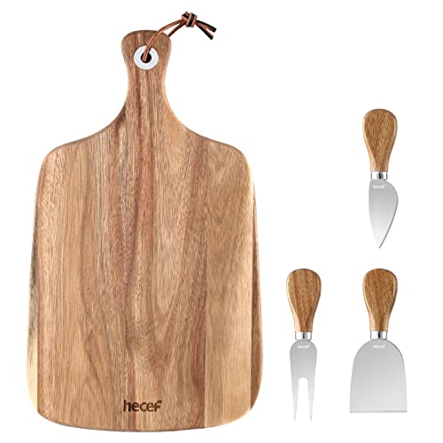 hecef Upgrade Bigger Cheese Board set of 4, a Acacia Wood Cheese Plate and 4 Pcs Knives, Charcuterie Platter Serving Tray for Appetizers, Feast, Housewarming, Cheese Serving - size: Large