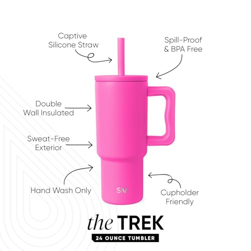 Simple Modern Kids 24 oz Tumbler with Handle and Silicone Straw Lid | Spill Proof and Leak Resistant | Reusable Stainless Steel Bottle | Gift for Kids Boys Girls | Trek Collection | Raspberry Vibes | Trek Kids Water Bottle, Toddler Cup | Insulated Stainle