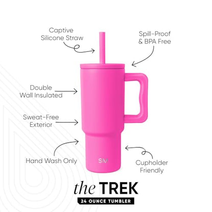 Simple Modern Kids 24 oz Tumbler with Handle and Silicone Straw Lid | Spill Proof and Leak Resistant | Reusable Stainless Steel Bottle | Gift for Kids Boys Girls | Trek Collection | Raspberry Vibes | Trek Kids Water Bottle, Toddler Cup | Insulated Stainle