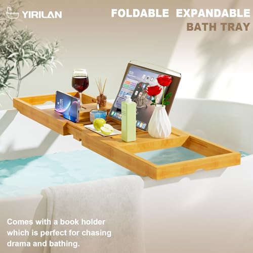 Premium Bathtub Tray Caddy, Expandable Bath Tray, Unique House Warming Gifts,Bamboo-New - color: Bamboo-new