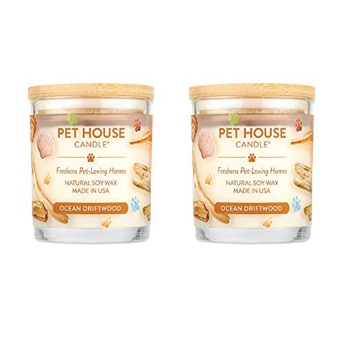 Pet House Candles, Clean Long-Burning, Scented Pet Friendly Candles, Plant-Based, 60 Hour Burn Time - Ocean Driftwood, 9 oz, 2 Pack - color: Ocean Driftwood, size: Pack of 2