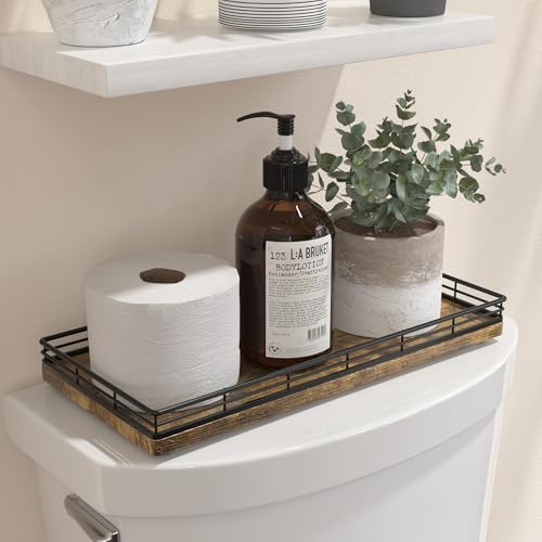Bathroom Toilet Tank Tray, 13" Wood Storage Basket Back of Toilet Basket Organizer, Vanity Tray for Perfume Makeup Candle Kitchen Counter Coffee Table Bar Decor Rustic - color: Rustic Brown, size: 13" x 6.5" x 1.5"