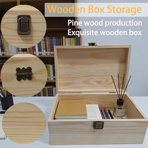 Large Unfinished Wooden Storage Box with Lid & Latch, 2-Pack | Pine Wood Craft Boxes with Bonus Small Box for DIY Crafts & Gifts