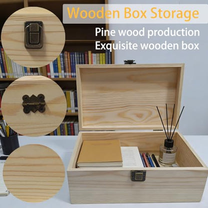 Large Unfinished Wooden Storage Box with Lid & Latch, 2-Pack | Pine Wood Craft Boxes with Bonus Small Box for DIY Crafts & Gifts