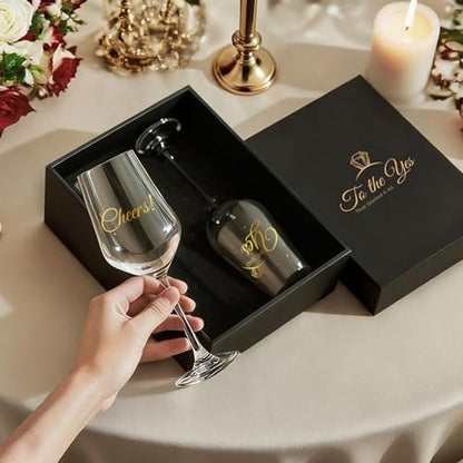 AW BRIDAL Fiance and Fiancee Enagagement Gifts Wine Glasses Set of 2 | Bridal Shower Bachelorette Gifts for Bride and Groom to Be, Wine Glass Gift Basket for Newly Engaged Couple 2026 - style: Engagement (She said yes)