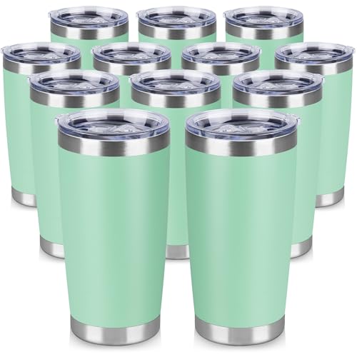 20 oz Tumbler Stainless Steel Tumblers Bulk with Lid Double Wall Insulated Coffee Tumbler Cups for Hot & Cold Drinks Powder Coated Travel Coffee Tumbler Mug Metal (Jade, 12 pack) - color: Jade, size: 20 ounces (12 pack)