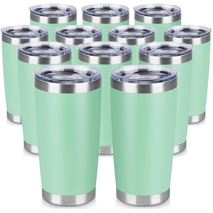 20 oz Tumbler Stainless Steel Tumblers Bulk with Lid Double Wall Insulated Coffee Tumbler Cups for Hot & Cold Drinks Powder Coated Travel Coffee Tumbler Mug Metal (Jade, 12 pack) - color: Jade, size: 20 ounces (12 pack)