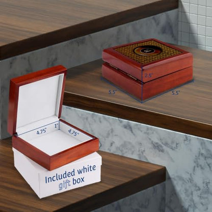 3dRose Initial Letter B- Image of Hand Knitting with Monogram Wooden Button Jewelry Box 7 x 7 inch with 4 inch tile