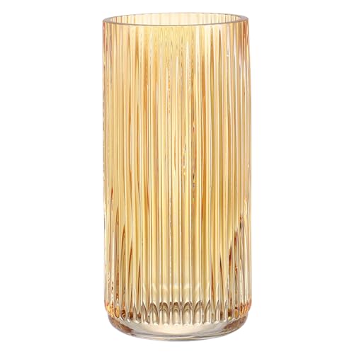 Ribbed Glass Vase, Flower Vases for Bouquet, Amber Glass Vases for Flowers, Modern Ribbed Vase for Living Room, Bathroom, Dining Table, Office, Wedding, Centerpieces, 8 Inches - color: Amber, size: Medium