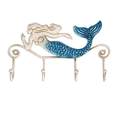 Tooarts Wall Mounted Key Holder Iron Mermaid Wall Decoration 4 Hooks for Coats Towels Bags Wall Mount Clothes Holder Screws Included