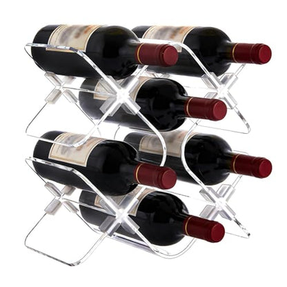 Acrylic 6 Bottle Countertop Wine Rack, Clear Freestanding Tabletop Holder | Crystal-Clear Acrylic: Ultra-transparent design creates an elegant 360° floating wine display.