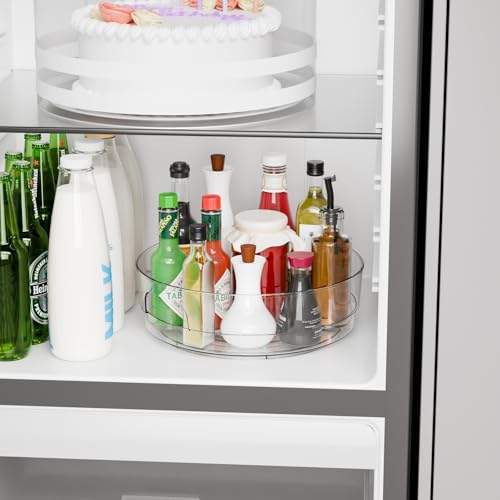 12" W Clear Acrylic Lazy Susan Turntable for Refrigerator,Cabinet - with Handle - 2 Pack Large Fridge Sauce Condiment Turn Table Organizer,Spinning Round Spice Rack Carousel for Pantry,Kitchen - size: 2 Pack-12 Inch