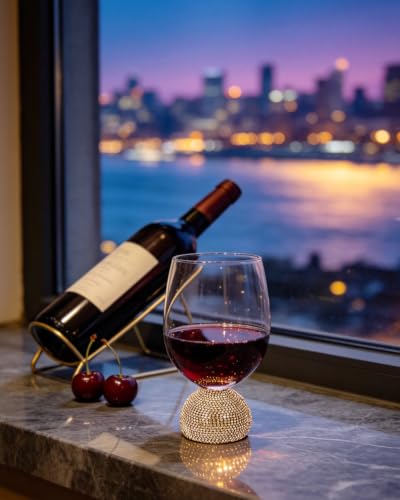Stemless Fancy Wine Glasses Set of 4,Luxury Crystal Wine Glasses Hand Blown | 15 oz With Rhinestones Unbreakable,Perfect for Red or White Unique Wine Gifts for Women,Party,Birthday (Gold Clear) - color: Gold Red wine glass