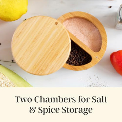 Totally Bamboo Salt Keeper Duet, 2-Compartment Salt and Pepper Container | Salt and pepper bowls keep favorite seasonings within easy reach. Bamboo salt cellar has swivel lid and 8 oz capacity. - style: Salt Keeper Duet