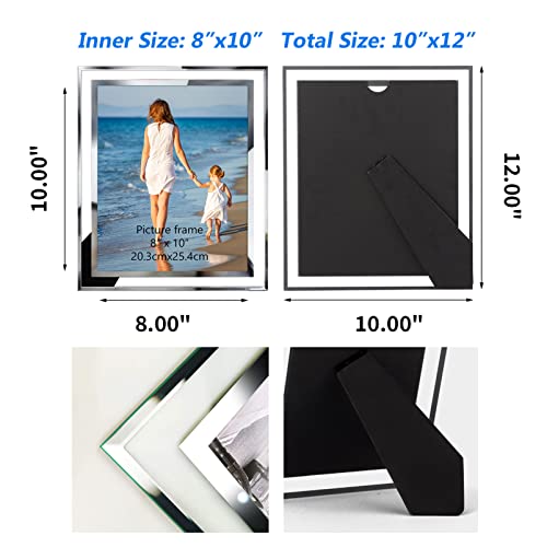 Hoikwo Bulk 8x10 Picture Frames, 4 Packs Silver Photo Frames 8 by 10, Glass Wedding Frames 8x10, Clear Mirror Wedding Photo Frames, Only for Tabletop Display Vertically or Horizontally - size: 8x10-4 Frames