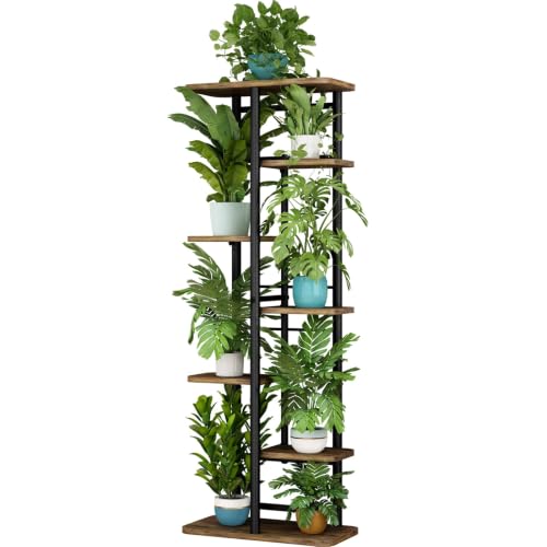 LINZINAR Plant Stand Indoor 7 Tier Metal Corner Tall Flower Shelf | Plant Rack for Multiple Plants, Tiered Flower Plant Holder for Patio, Garden, Balcony, Living Room, Bedroom Black - color: Black, size: 7 Tier-8 Potted